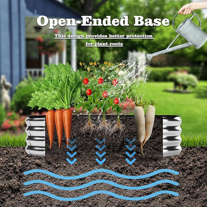 Galvanized Metal Planter Round Raised Garden Bed Kit for Gardening Outdoor，2x2x1ft 2pc Grow Garden Box Raised Flower Bed，Round Galvanized Planter Outdoor Metal Fire Pit Ring White