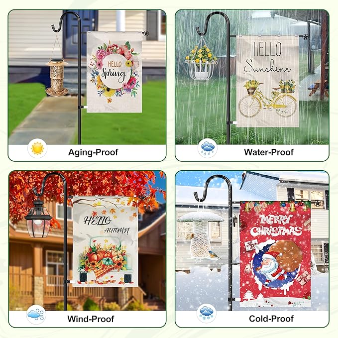 XDW-GIFTS Garden Flag Stand, Sturdy 2-Pack Flag Pole Holder with Shepherd Hook for Yard Decorations Outdoor Garden Flag Holder for 28''x40'' Flags 60 in Heavy Duty Yard Flag Post Stake (Without Flag)