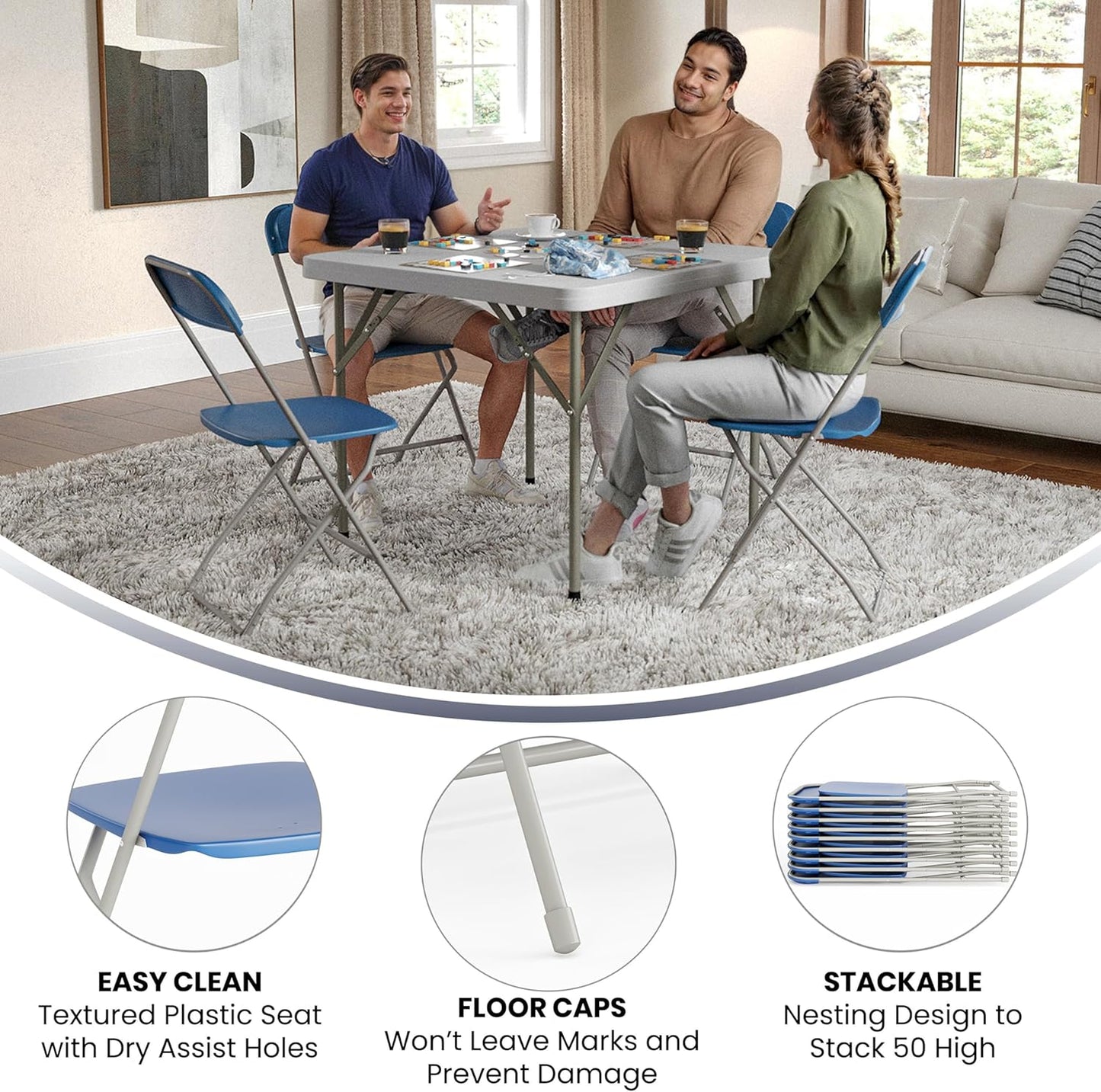 Flash Furniture Hercules Series Plastic Folding Chair - Blue - 4 Pack 650LB Weight Capacity Comfortable Event Chair-Lightweight Folding Chair