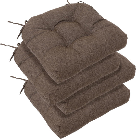 RACE LEAF Patio Chair Cushions 17x17 4 Pack, Thickened Heavy Duty Outdoor Cushions Stain & Water Resistant Non-Slip Ties Tufted (Brown)