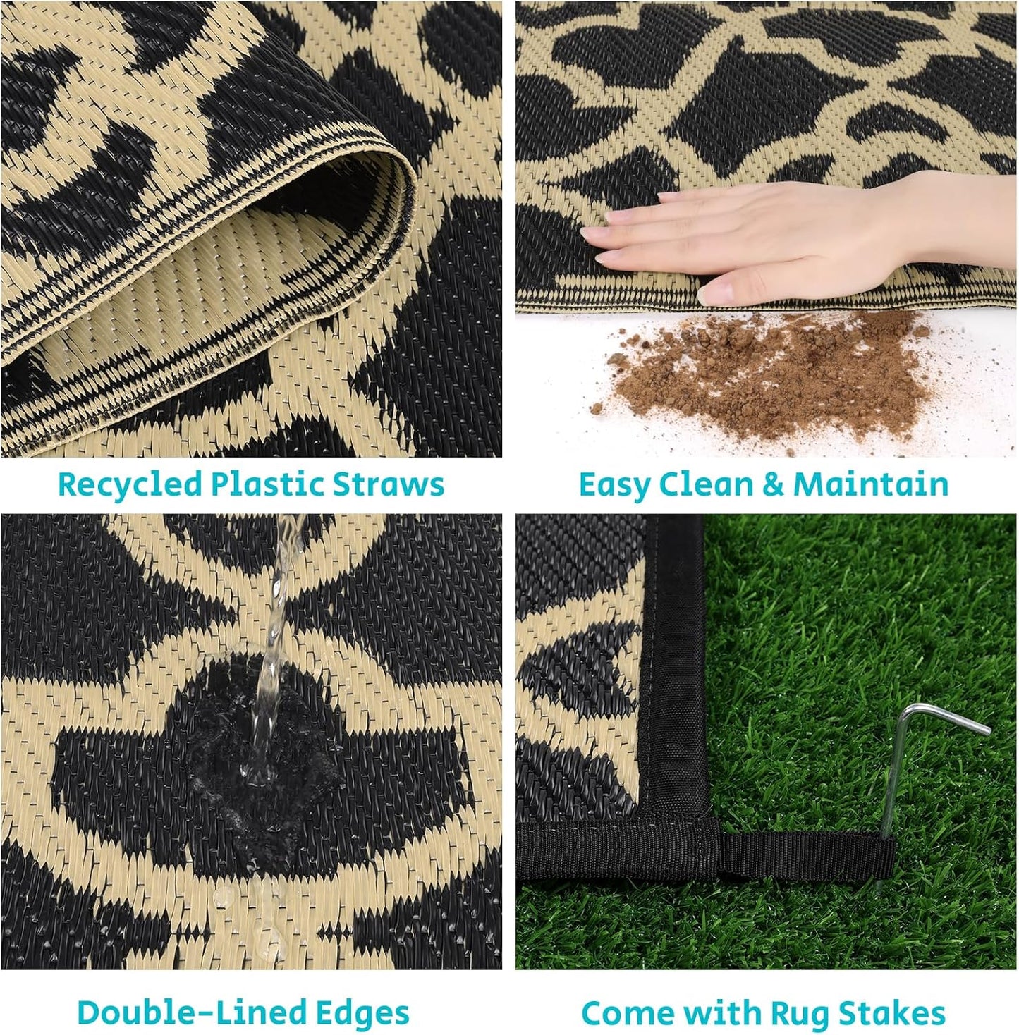 HEBE Outdoor Rug Waterproof 6x9, Reversible Plastic Straw Rug RV Camping Rug, Indoor Outdoor Patio Mat Clearance, Outside Carpet for Porch,Deck,Camper,Balcony,Backyard,Picnic