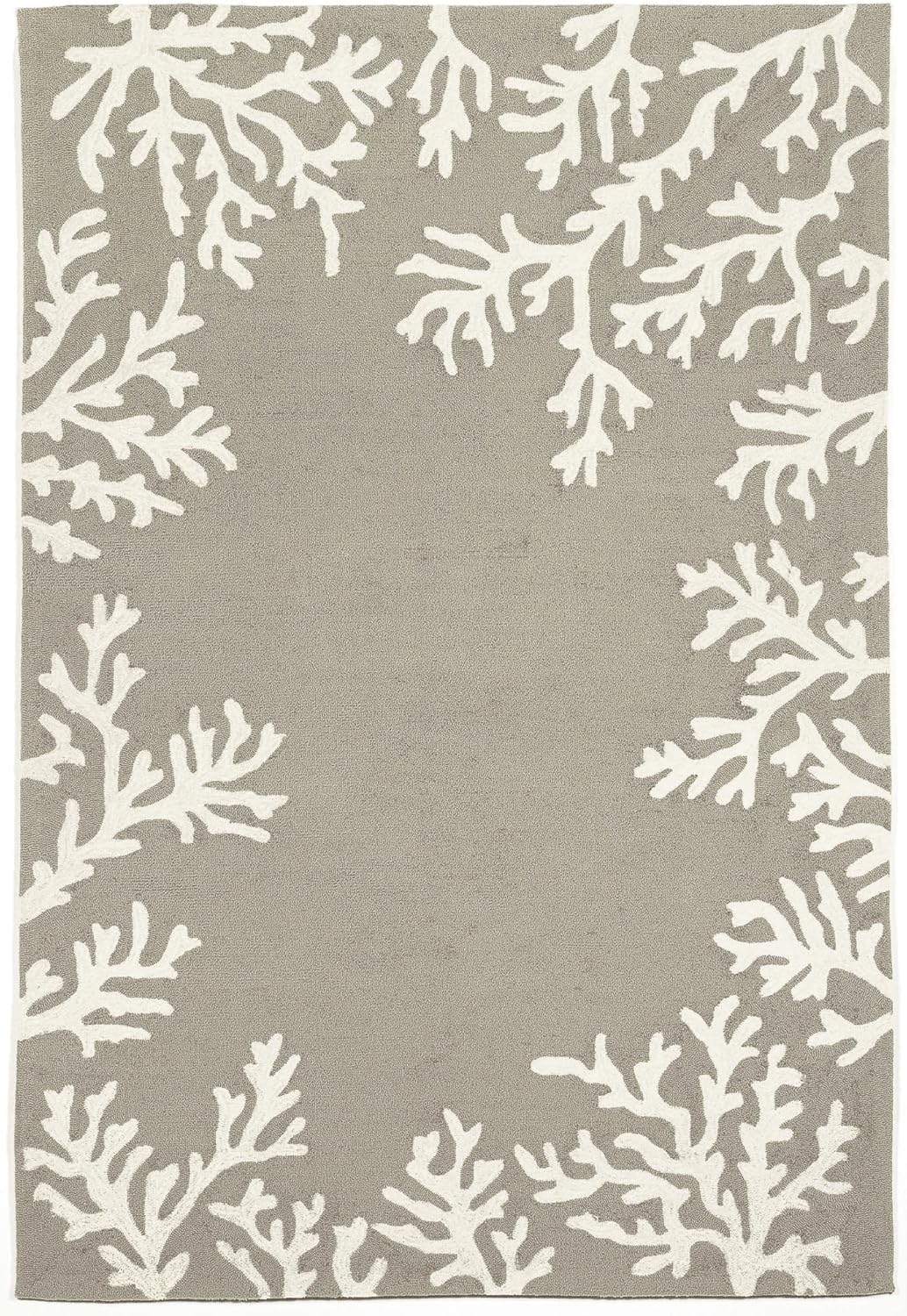 Liora Manne CAPRI Indoor/Outdoor Handmade Synthetic Blend Durable Area Rug - Traditional Border Coastal Beach Accent (Coral Border Silver) (3'6" x 5'6")