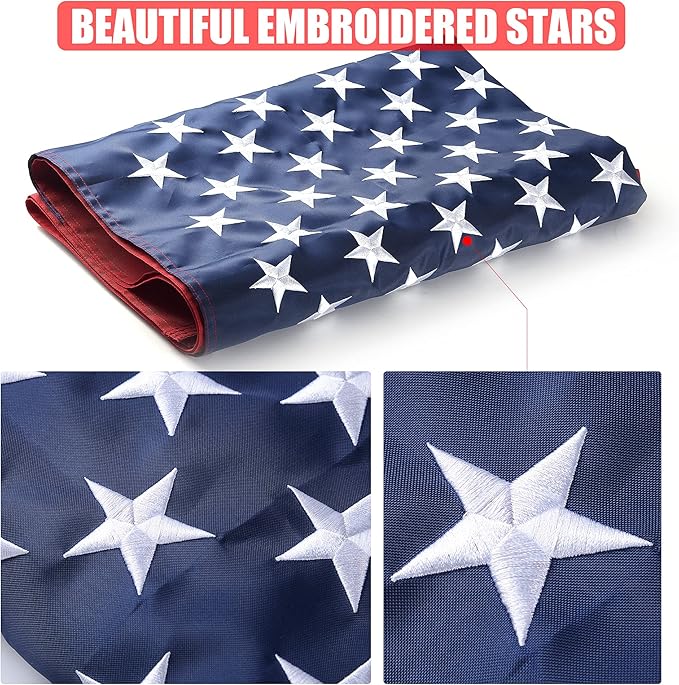 American Flag 15x25 Outside, US Flags for Outdoor Indoor, Heavy Duty Durable, Deluxe Embroidered Stars, Brass Grommets, Sewn Stripes, Vivid Color, Fade Resistant and waterproof