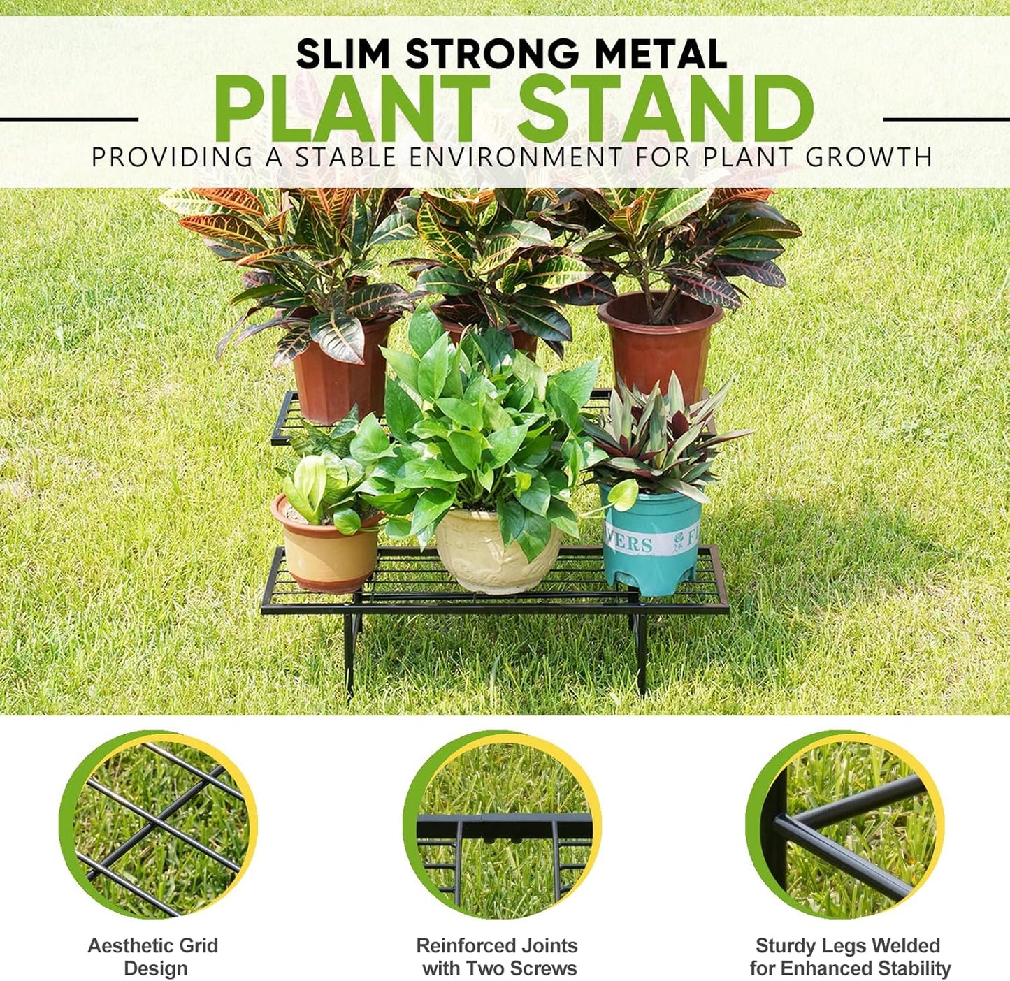 2-Tier Black Metal Ladder Plant Stand, Versatile for Indoors & Outdoors, Perfect as a Multi-Plant Display Rack for Windowsills, Patios, Balconies