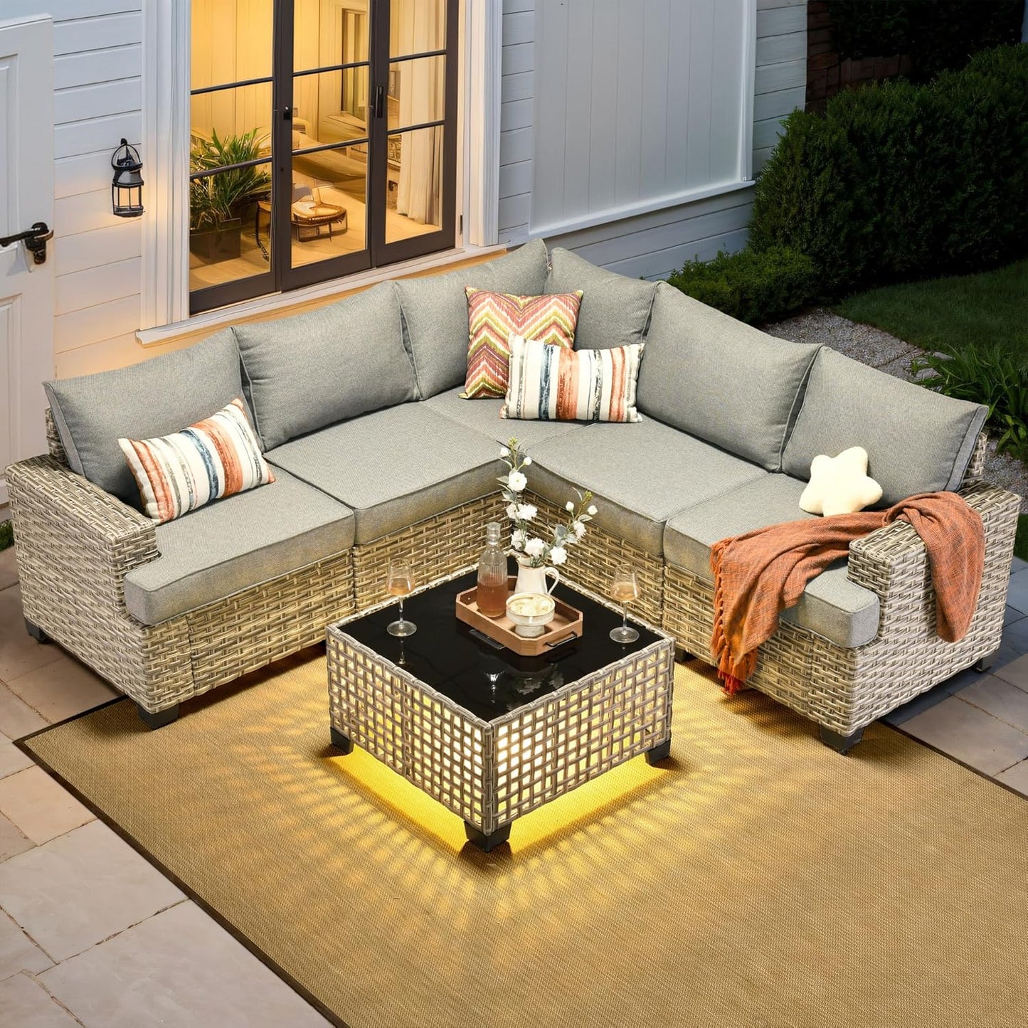 HOOOWOOO Outdoor Sectional Patio Furniture Set,6 Pieces Wicker Conversation Sets L Shaped Couch,Extra Deep Out Door Sofa Outside Furniture,Charcoal Grey