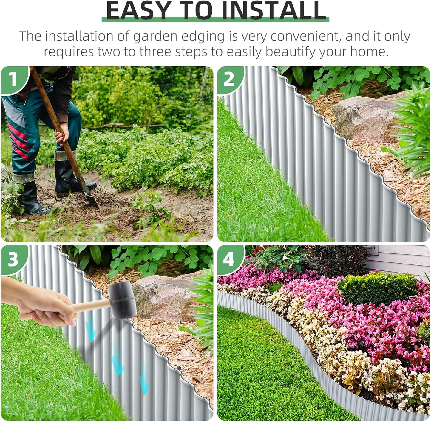 Corrugated Metal Garden Edging, 5''×100Ft Garden Border Edging, Landscape Edging Border, Metal Edging for Landscaping, Garden, Pathway, Lawn, Flower Bed(Silver)