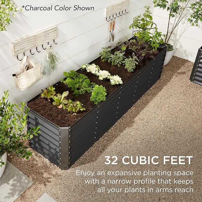 Best Choice Products 8x2x2ft Outdoor Metal Raised Garden Bed, Rectangular Deep Root Planter Box for Vegetables, Flowers, Herbs, and Succulents w/ 239 Gallon Capacity - Sage Green