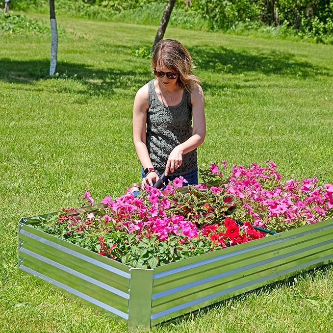 Sunnydaze Galvanized Steel Rectangular Raised Garden Bed - for Flowers, Plants, and Vegetables - Silver - 3 x 6 ft
