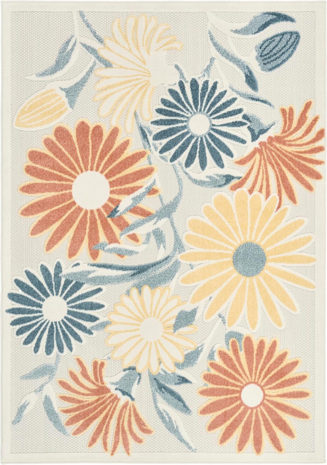 Nourison Aloha Ivory Rose 5'3" x 7'5" Area Rug - Easy Clean, Non Shedding, Bed Room, Living Room, Dining Room, Kitchen (5' x 8')