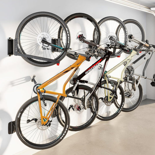 monTEK Swivel Bike Wall Mount, No Heavy Lifting Required Bike Wall Mount, Bike Hangers for Garage, Space-Saving Bike Rack Garage, Easy to Load and Unload, Bike Hanger Can Hold Up to 77 lbs, 4 Pack