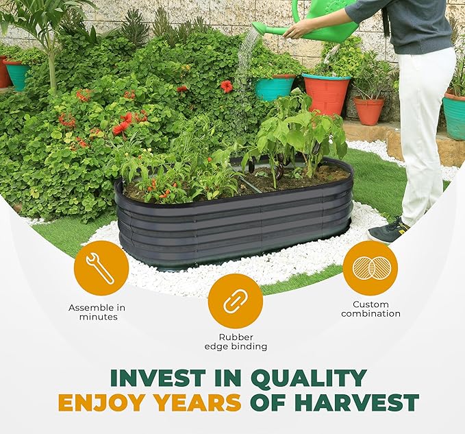 Utopia Home Galvanized Raised Garden Bed, 4 by 2 by 1 feet Lightweight Planter Boxes Outdoor with Easy Assembly, Large Garden Bed for Vegetables, Fruits, Flowers, Dark Grey