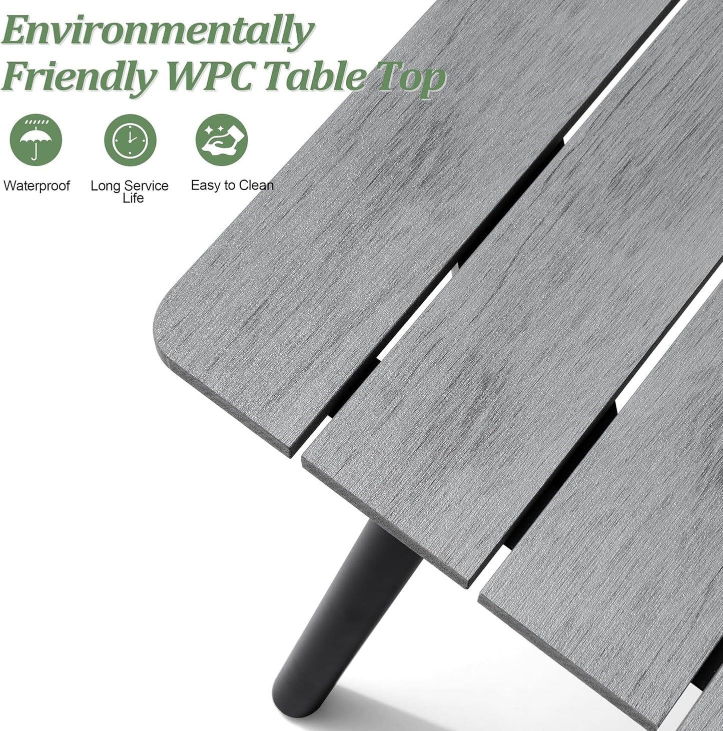 Outdoor Dining Table for 6-8, 82.7 inch Patio Dining Table with Wooden-Like Top and Aluminum Frame, Rectangular Table with Umbrella Hole Outdoor Furniture, Grey