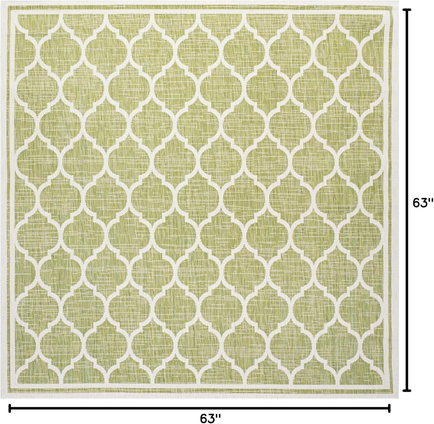 Eyely BMS109G-5SQ Santa Monica Trebol Moroccan Trellis Textured Weave Indoor/Outdoor Area Rug Coastal;Bohemian, Bedroom, Backyard, Patio, Easy-Cleaning, Non-Shedding, 5' Square, Green/Cream