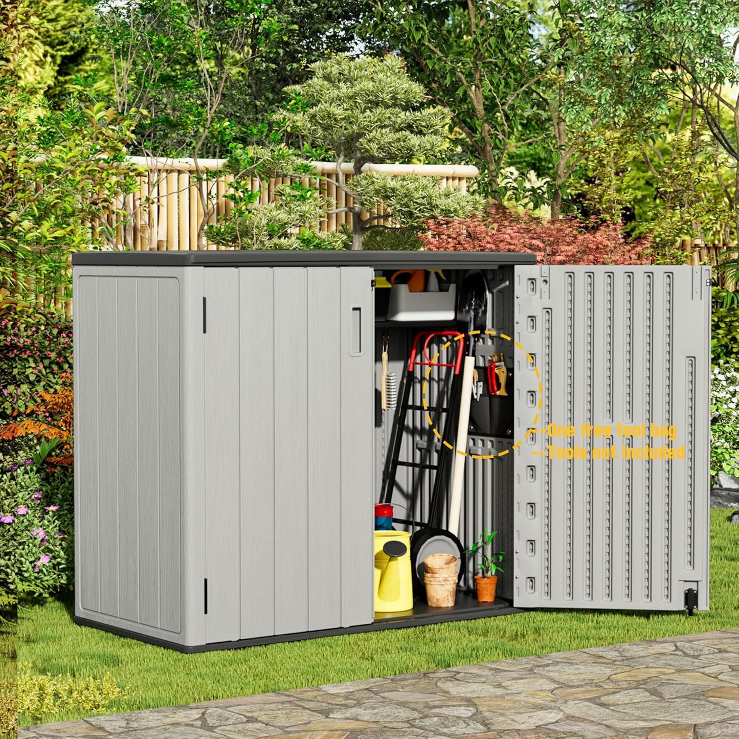 Large Outdoor Storage Box,Resin Sheds&Outdoor Storage Waterproof/Lockable,Outdoor Storage Cabinets for Balcony,Garage,Backyard (37Cu.ft-Pale Grey)