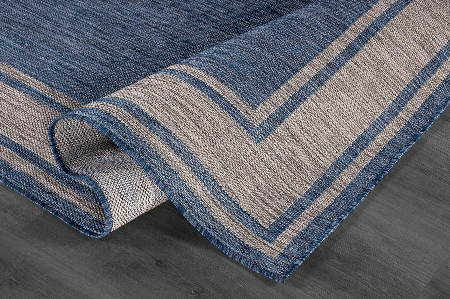 Beverly Rug Large Outdoor Rug 10x14 Modern Bordered Area Rugs for Indoor and Outdoor Patio Deck Porch Garden Waterproof Weather Sun Resistant Washable Outside Carpet (10 x 14 Navy)