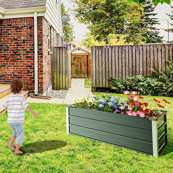 Galvanized Raised Garden Bed 4x2x1.3ft, Metal Garden Bed for Outdoor Gardening, Durable Rust-Proof Metal Raised Garden Bed for Vegetables, Fruits, Flowers & Herbs