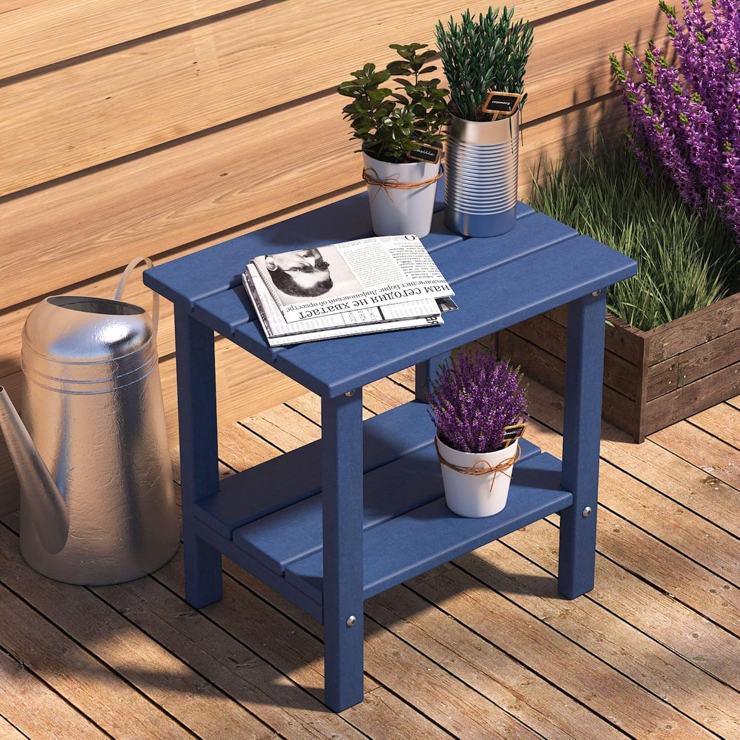 Outdoor Side Table, Weather-Resistant Patio Side Table for Backyard, Pool & Porch, Durable & Stylish Patio End Table (Dark Blue)