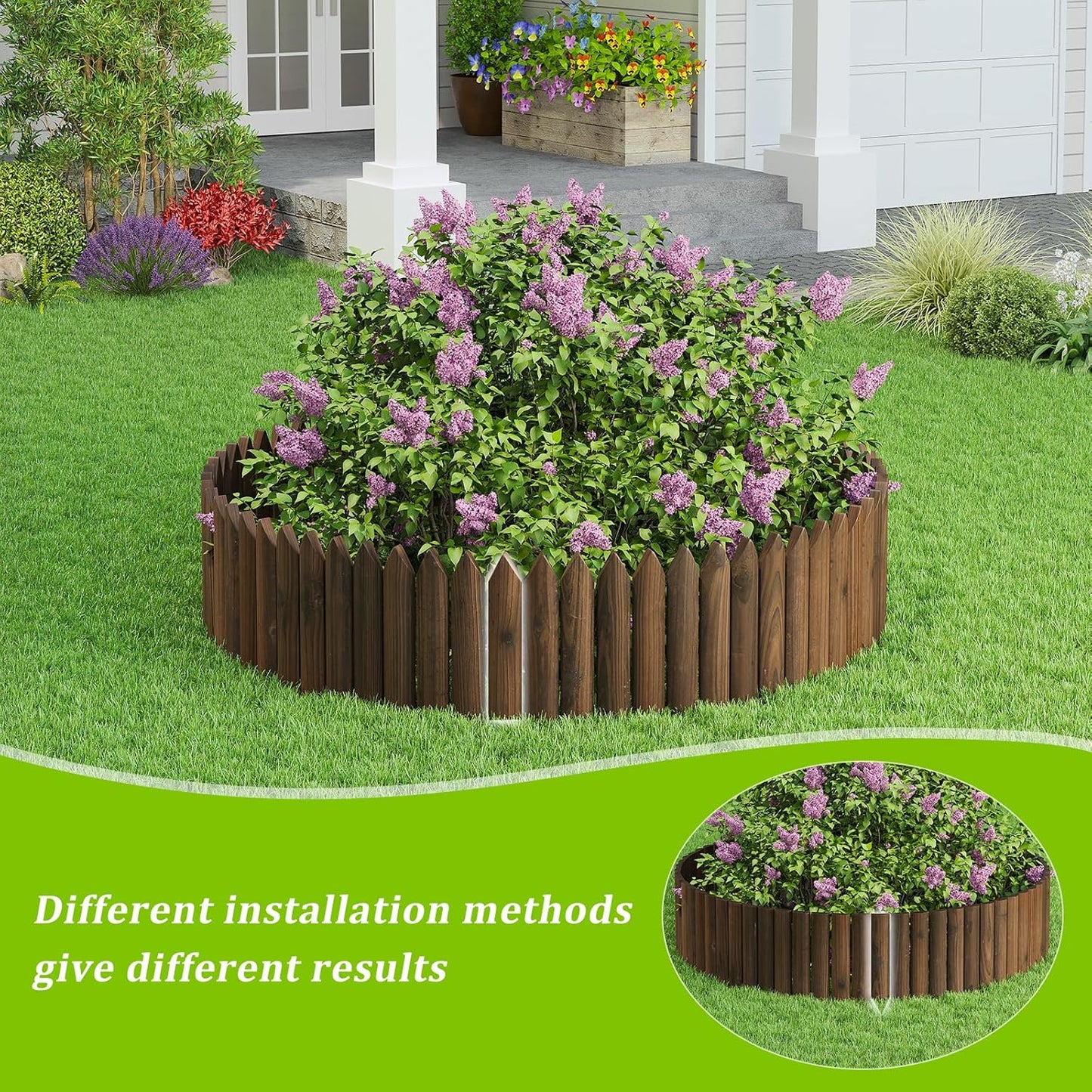 Wood Garden Edging Border Wooden Short Fence Landscape Edging Anti Corrosive Lawn Fence Border with Gloves Decorative Flower Bed Border for Yard Patio Pathway Tree Outdoor-47.2" L X 11.8" H (3PACK)