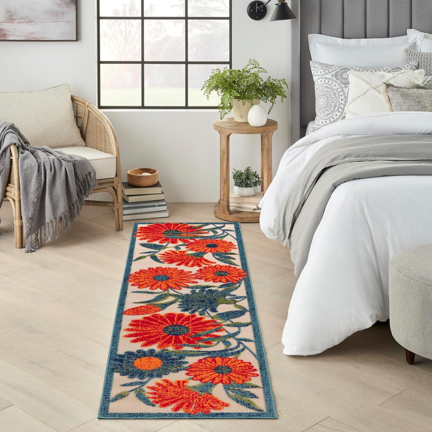 Nourison Home Aloha Indoor/Outdoor Ivory Multicolor 2' x 6' Area Rug, Easy Cleaning, Non-Shedding, Bed Room, Living Room, Dining Room, Backyard, Deck, Patio (2x6)