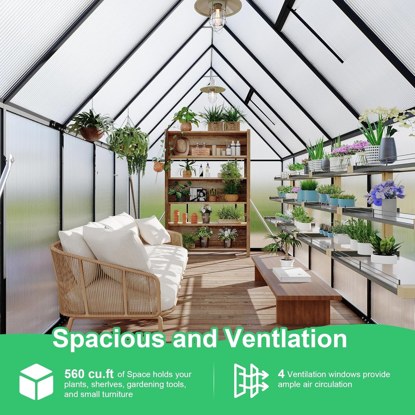 6'x11' Aluminum-Framed Polycarbonate Greenhouse, Heavy Duty Polycarbonate Greenhouse with Quick Setup Structure and Roof Vent, Large Enhanced Aluminum GreenhouseKit for Outdoors