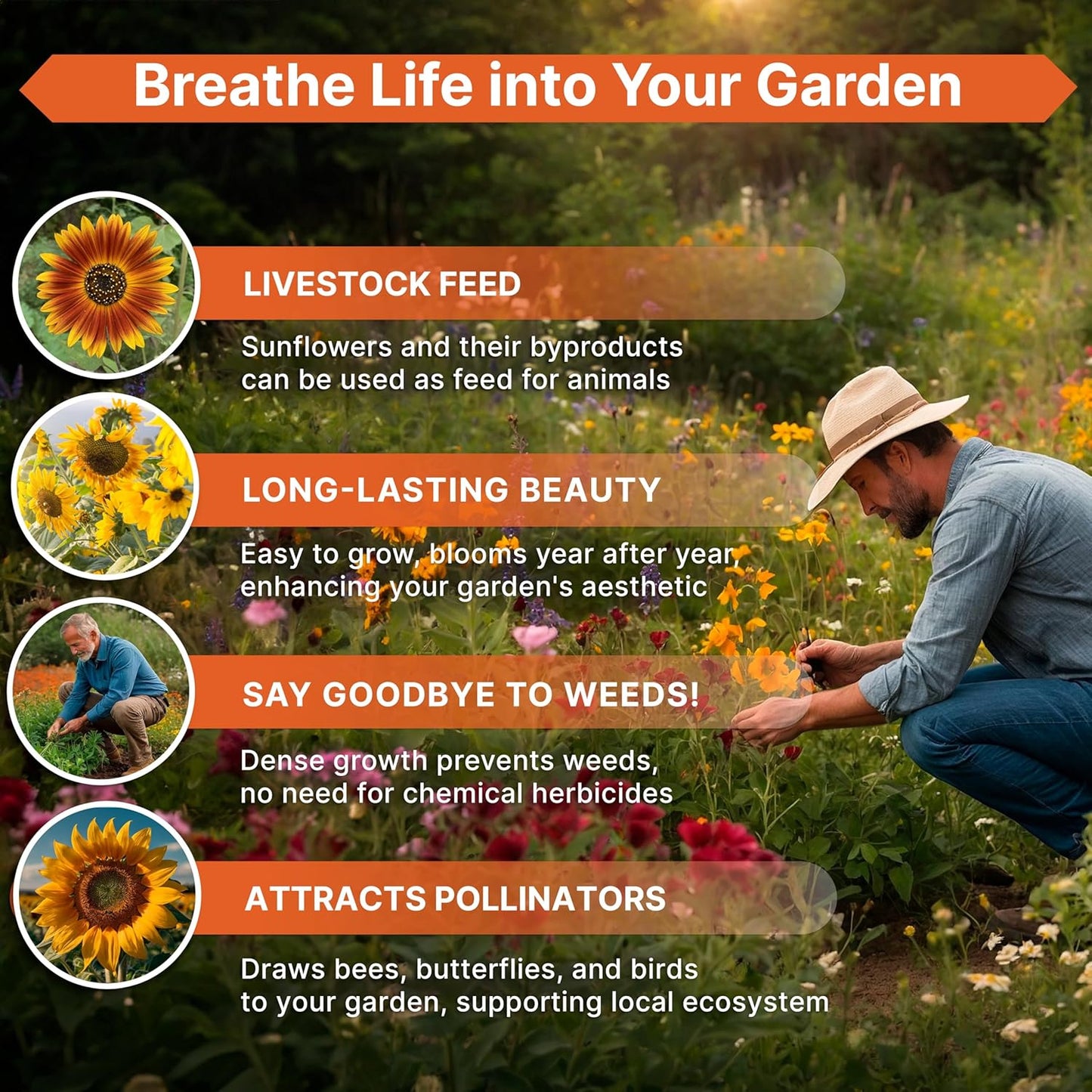 Sunflower Mix Seeds Pack 2 oz - Over 2,500 Non-GMO Heirloom Sunflower Seeds for Planting, Annual Flowers in Individual Seed Packet for Planting Home Garden Indoor & Outdoor Gardening