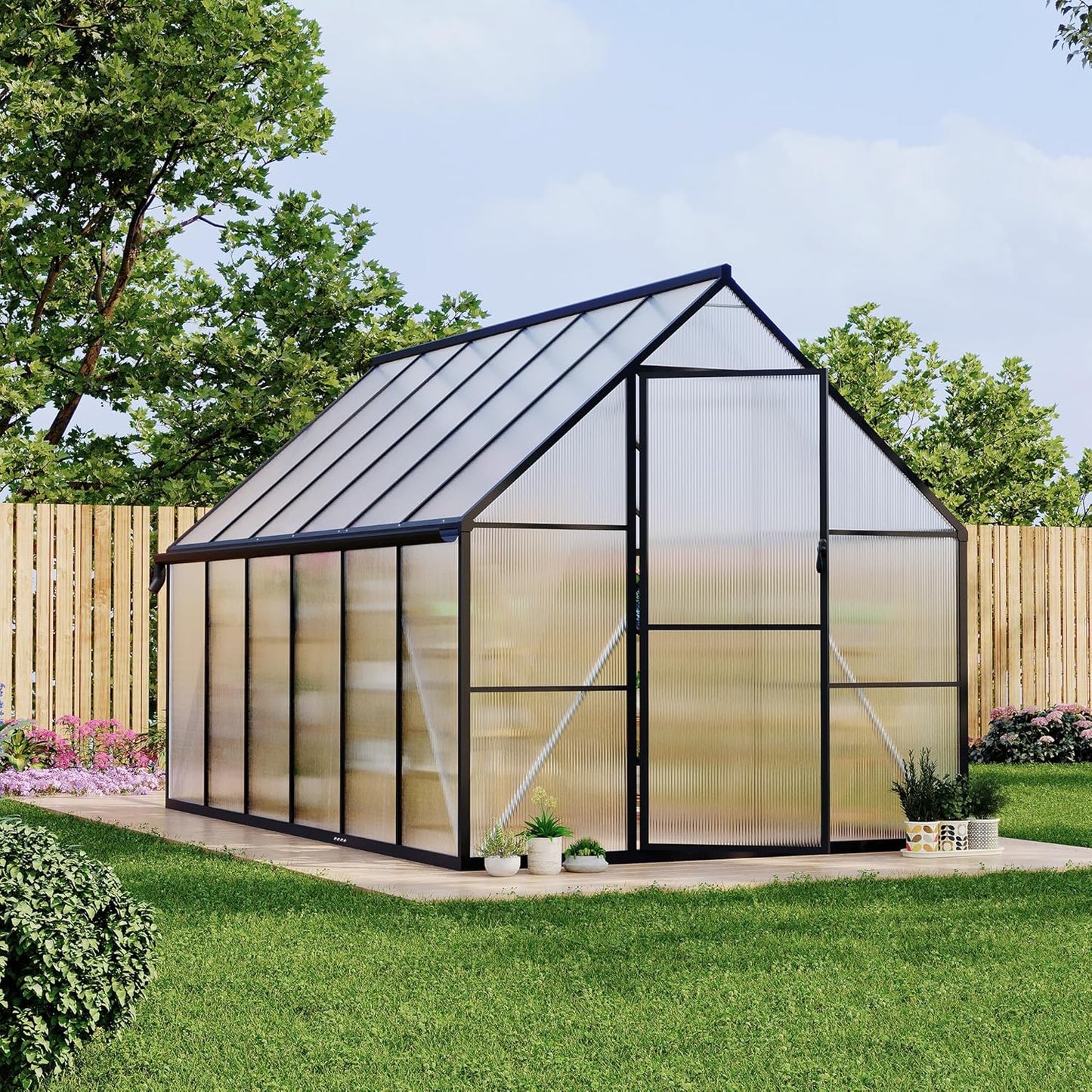 8'x12' Aluminum-Framed Polycarbonate Greenhouse, Heavy Duty Polycarbonate Greenhouse with Quick Setup Structure and Roof Vent, Large Enhanced Aluminum Green House Kit for Outdoors