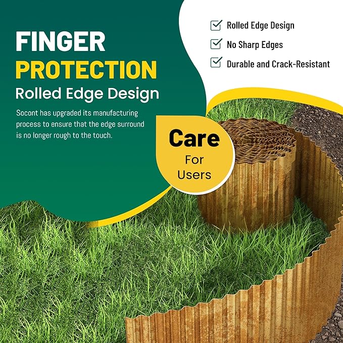 Corrugated Metal Garden Edging, 10"×20Ft Durable Landscape Border for Garden, Lawn, Flower Beds and Paver Edging (Rusty)