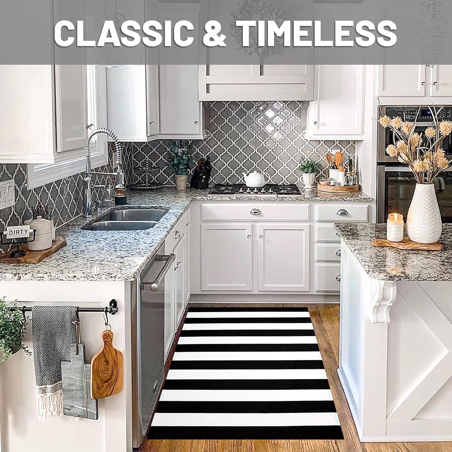 IOHOUZE Black White Striped Rug -3x5 Front Door Mats Outdoor,Washable Rug for Front Porch Decor,Spring Summer Welcome Mats Outdoor Indoor, Doormat for Farmhouse/Entryway/Home Entrance