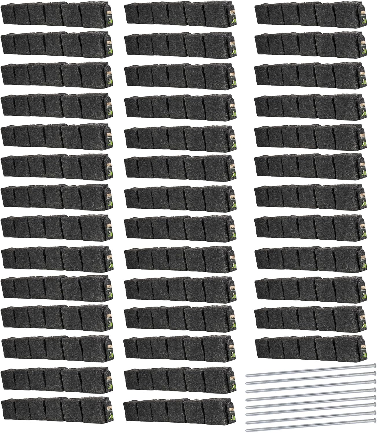 Beuta Landscape Edging | Garden Edging Border | Faux Stone Blocks for Lawn Edging, Flower Beds & Yard Edging – 40 Pack | Each Section Has 6 Blocks 48" L x 4" W x 6.5" H | 80 Spikes | Charcoal
