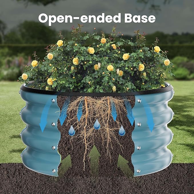 ZXZYHFTY Round Galvanized Raised Garden Bed kit,Blue Outdoor Garden Raised Planter Box, Round Large Metal Raised Garden Beds for Vegetable 2 * 2 * 1ft 2 Pcs