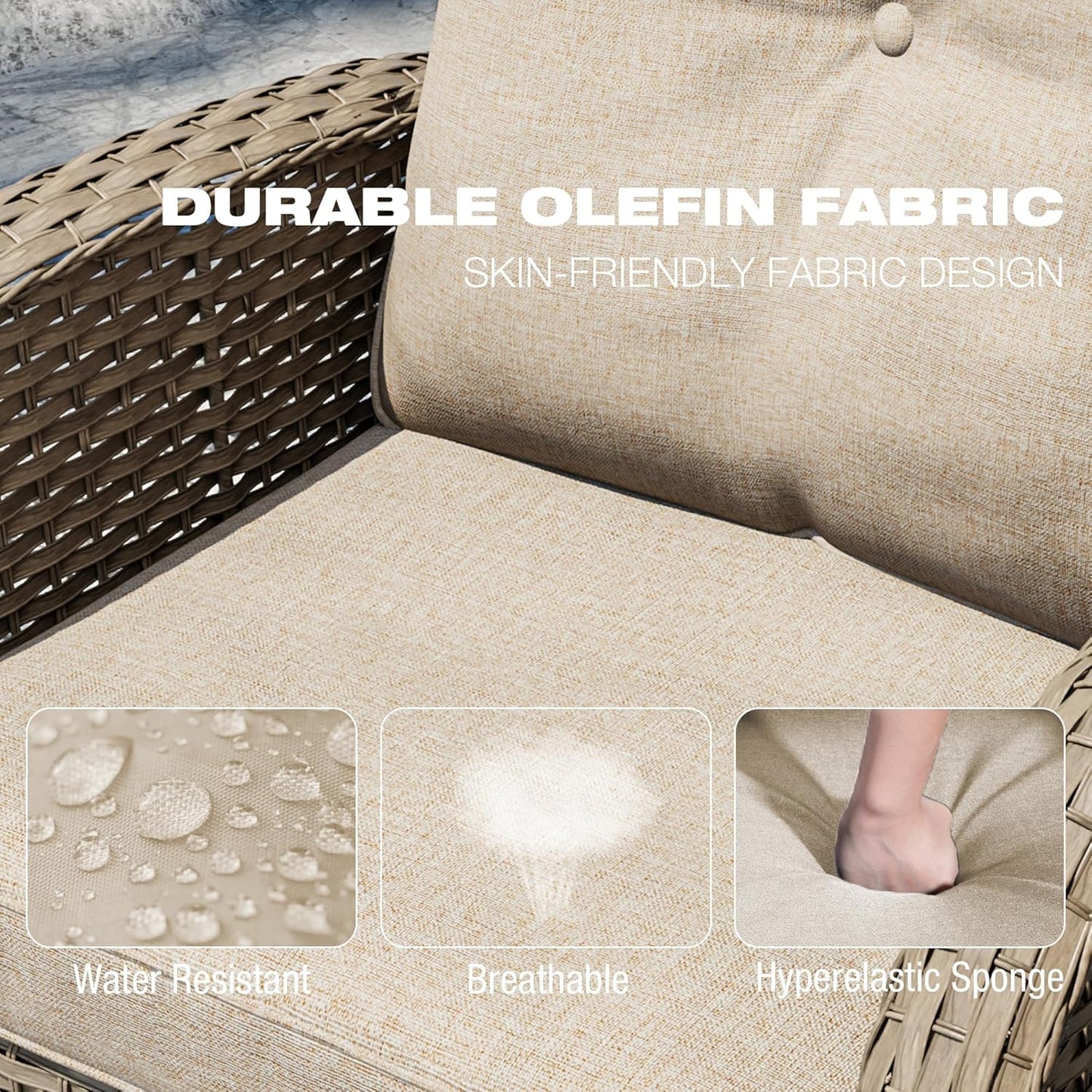 Joyside Outdoor Swivel Rocker Chairs, 6 Piece Wicker Patio Set with Thick Cushion and Side Table, Rattan Patio Swivel Rocking Chairs for Porch, Deck Use (Natural/Beige, 6 PCS)