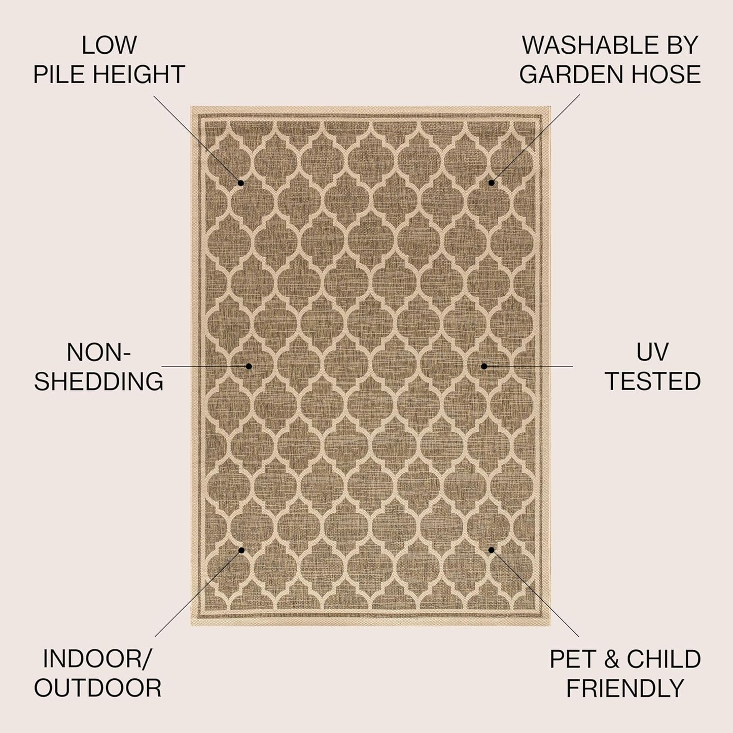 Eyely BMS109A-6R Santa Monica Trebol Moroccan Trellis Textured Weave, Pet Friendly, Non-Shedding, Stain Resistant, Easy-Cleaning, Brown/Beige, 6' Round, Indoor/Outdoor, Area Rug