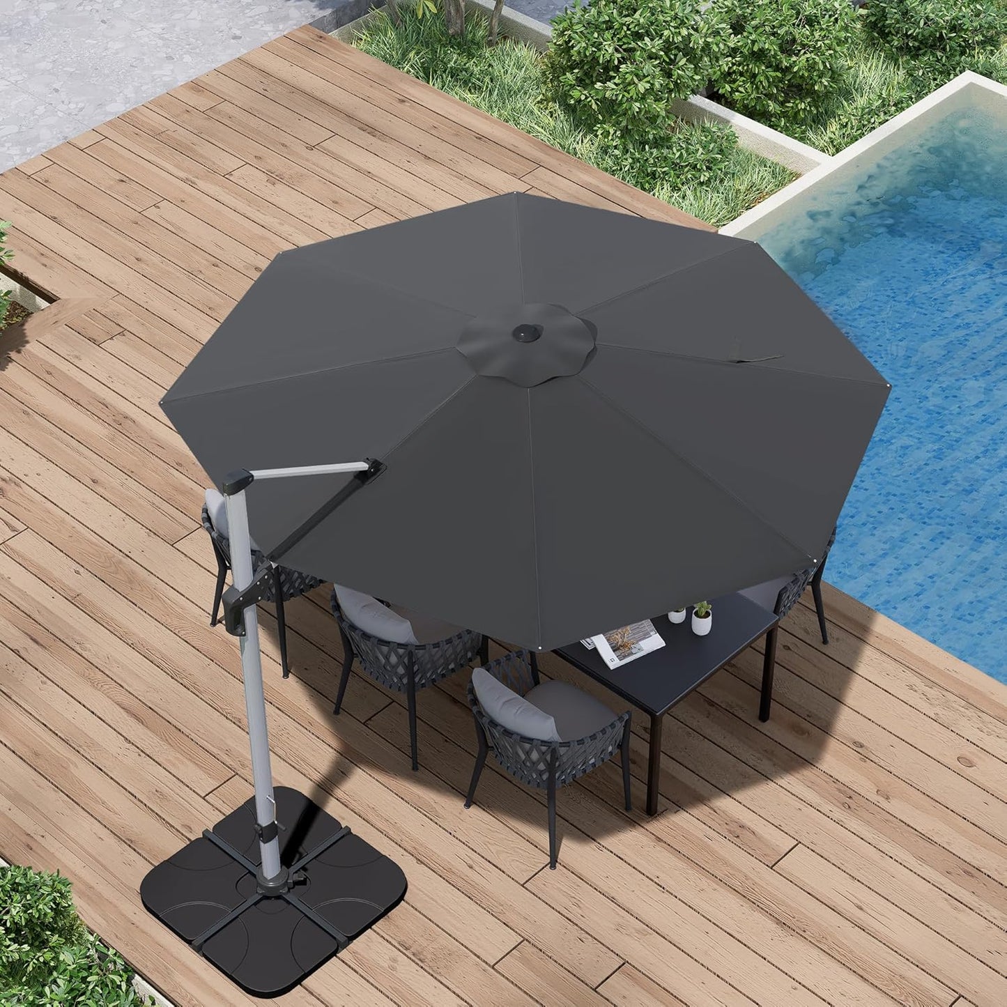 Patio Umbrella, 11FT Outdoor Cantilever Umbrella with 360-degree Rotation for Garden, Deck, Backyard, Pool and Beach, Grey