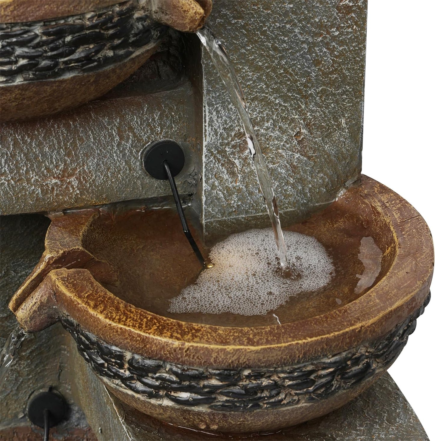 Alpine Corporation TVH244 39" Outdoor 4-Tier Cascading Pots Water Fountain with LED Lights – Freestanding Garden Water Feature for Patios, Yards, and Landscaping, Gray