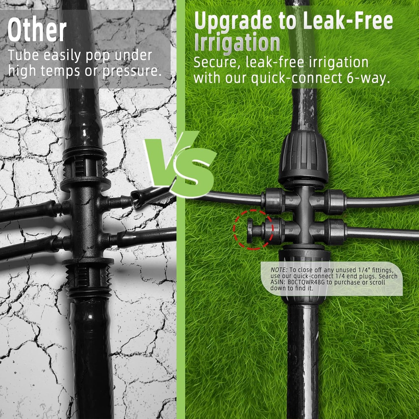 6 Pack 1/2'' to 1/4'' Drip Irrigation Fittings, Push-to-Fit 6 Way Drip Irrigation Part Barbed Tee Connectors, Anti-leak Locked Splitter Fitting for 1/2" Irrigation Tubing (0.6''-0.67''OD)