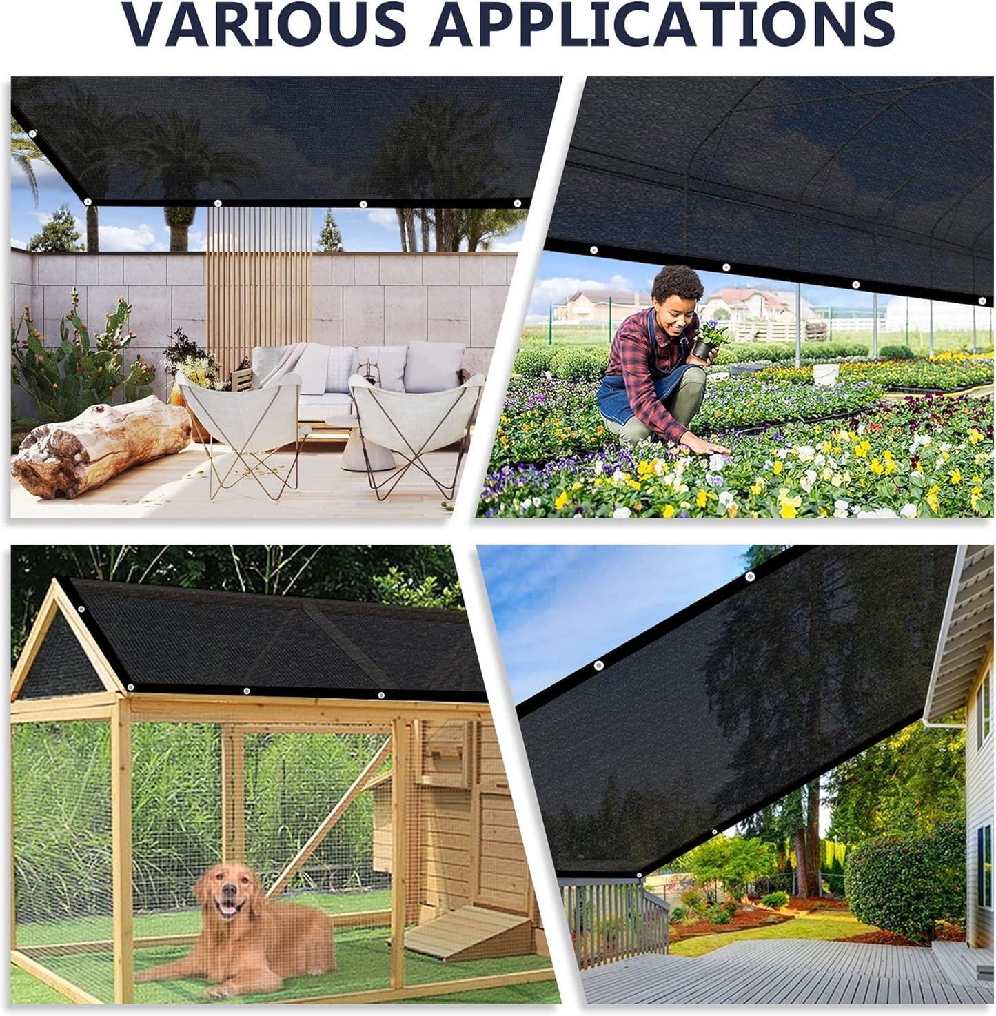 VICLLAX 50% Shade Cloth, 6x9FT Durable Black Mesh Trap with Every 3 FT Grommet, Sun Shade Fabric Netting for for Plants Cover, Greenhouse, Chicken Coop, Barn Kennel, Garden Patio