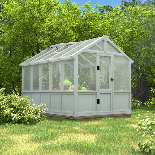BlueWish 6x10 FT Greenhouse for Outdoors, Walk-in Green House with Cedar Frame, Adjustable Vent, Wood Greenhouses with 6MM Polycarbonate Panel, Greenhouse for Outside, Garden, Backyard, White