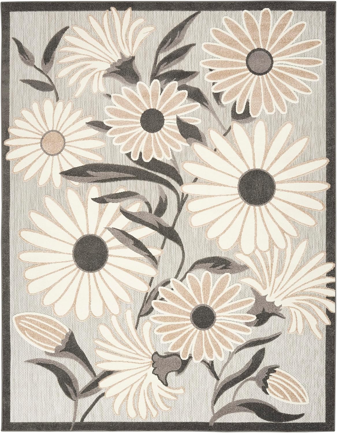 Nourison Home Aloha Indoor-Outdoor Beige 3'6" x 5'6" Area Rug, Easy Cleaning, Non Shedding, Bed Room, Living Room, Dining Room, Kitchen (4x6)