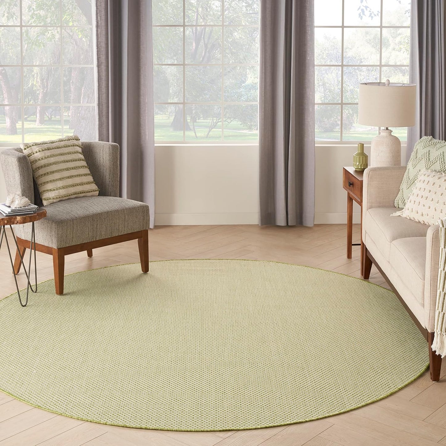 Nourison Home Courtyard Indoor/Outdoor Ivory Green 6' x Round Area Rug, Easy Cleaning, Non Shedding, Bed Room, Living Room, Dining Room, Backyard, Deck, Patio (6 Round)