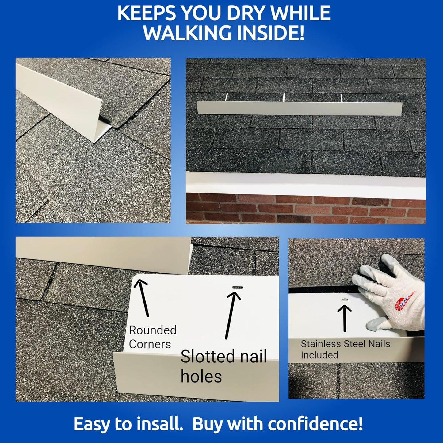 EAGLE 1- Shingle Roof Rain Diverter 40 Inches Long- 26 Gauge Material- Easy to Install- Includes Stainless Steel Nails (1, Charcoal Grey)