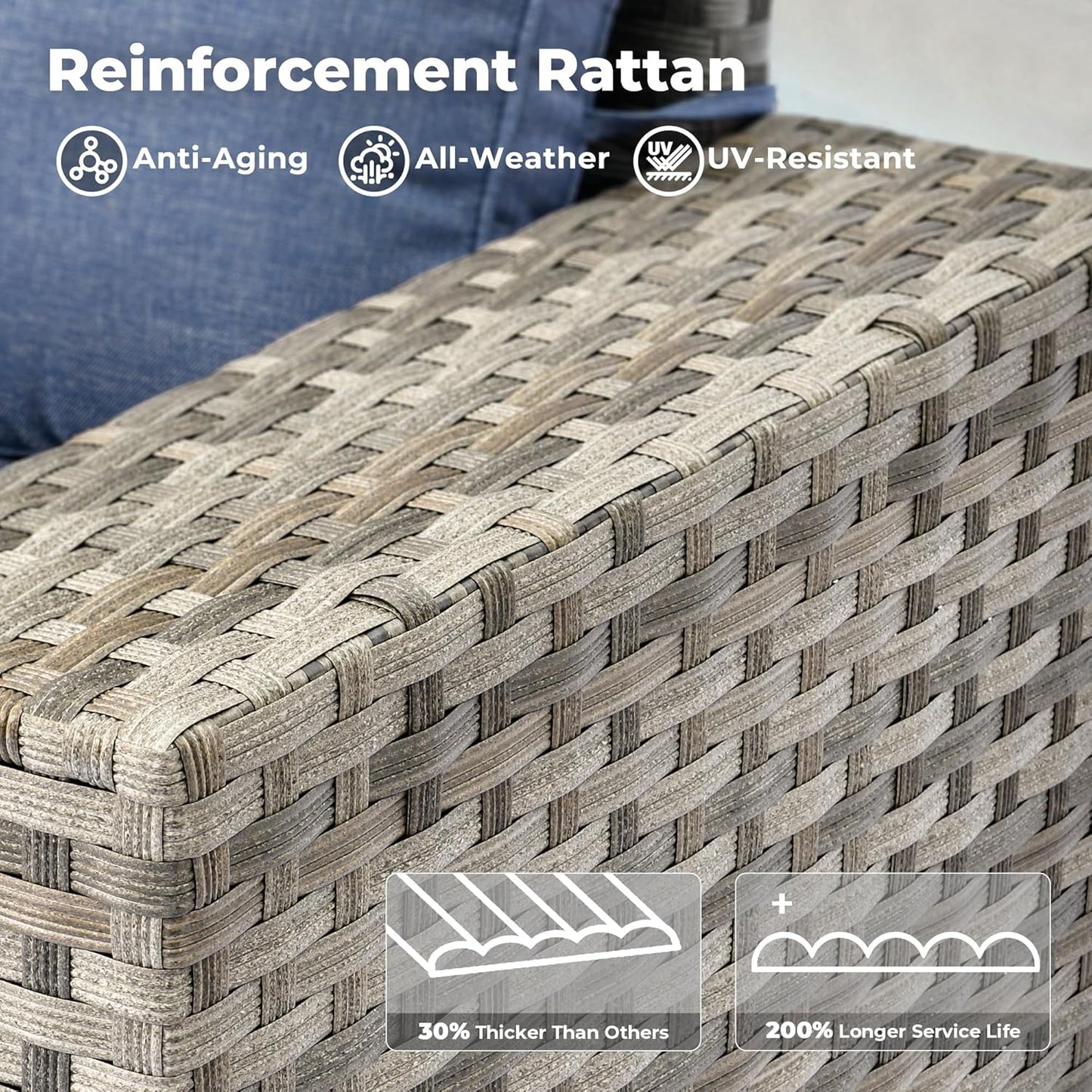 ovios 15 Pieces Patio Furniture Set, Outdoor Wicker Sectional Sofa with Swivel Chairs Coffee Table, Modern Modular Deep Seat Rattan Couch Conversation Sets, Denim Blue