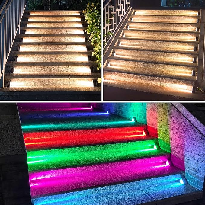 Ellasay Stair Lights Outdoor 12 Pack,10 Color Modes Solar Step Lights for Outside, Waterproof IP67 Solar Lights for Garden Stair,Patio,Deck,Yard,Front Step, Front Porch Decor