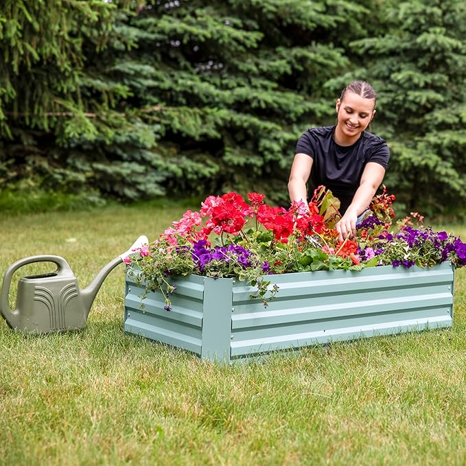 Sunnydaze Galvanized Raised Garden Bed - Metal Raised Bed for Gardening - Outdoor Planter Box for Flowers, Plants, and Vegetables - Green - 48" W x 36" D x 12" H Rectangle