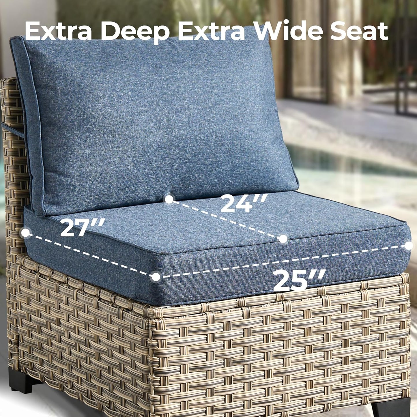 HOOOWOOO Outdoor Sectional Patio Furniture Set,6 Pieces Wicker Conversation Sets L Shaped Couch,Extra Deep Out Door Sofa Outside Furniture,Denim Blue