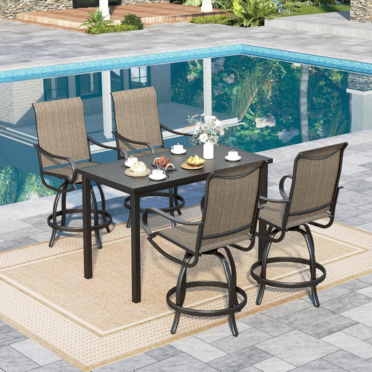 Sophia & William Outdoor Bar Set, Patio Bar Table and Chairs Set, Counter Height Patio Set - 4 x Swivel Bar Chairs, 1 x Rectangular Bar Table for Porch, Yard, Garden, Balcony, Deck