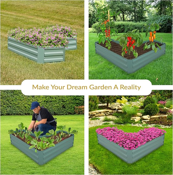 Sunnydaze Galvanized Raised Garden Bed - Metal Raised Bed for Gardening - Outdoor Planter Box for Flowers, Plants, and Vegetables - Green - 12" L-Shaped