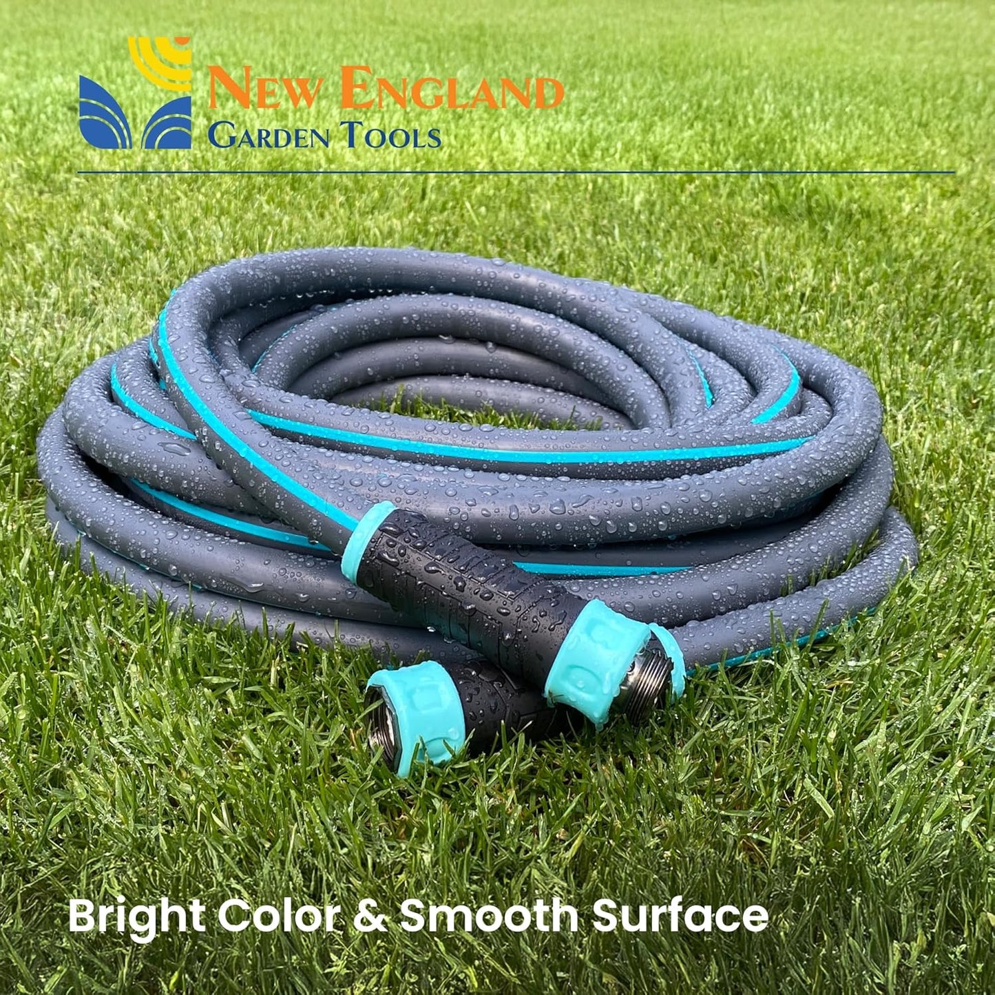 Hybrid Garden Water Hose 25 ft x 5/8”, Durable Heavy Duty Material, Kink-Free with Swivel Grips and Anodized Couplings, 700004 by New England Garden Tools