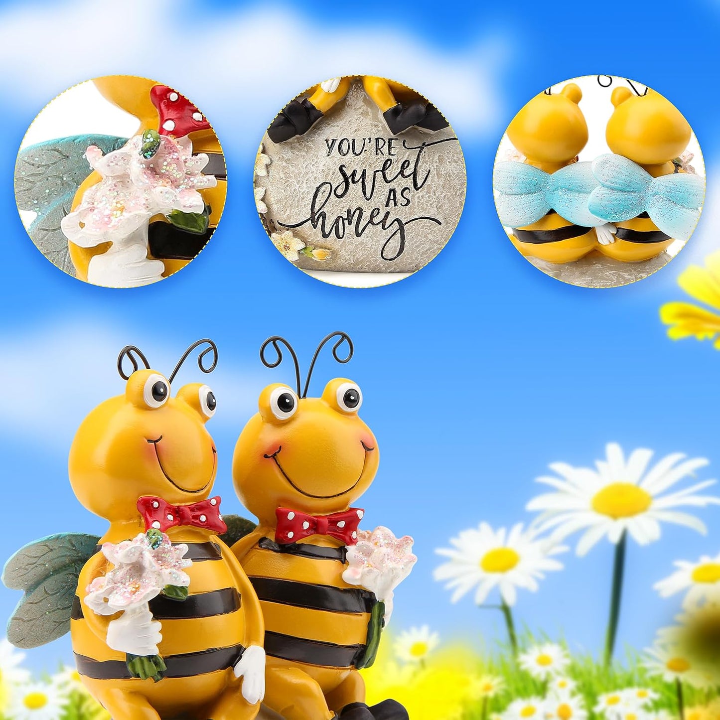 Bee Statue for Garden Decorations Honey Bee Figurine for Outdoor Patio Lawn Porch Yard Backyard Outside Indoor Shelf Table Home Decor Garden Sculptures & Statues Holiday Spring Summer Bee Gift
