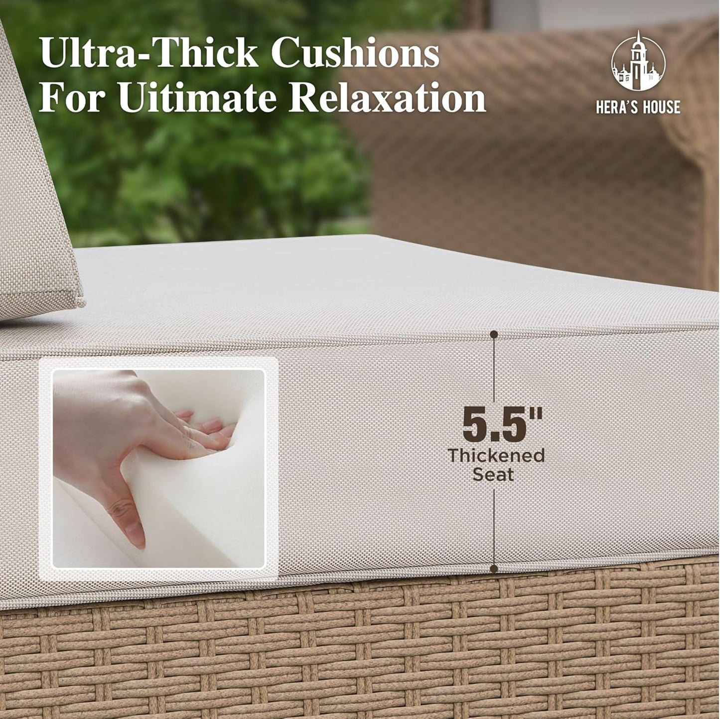 HERA'S HOUSE Patio Loveseat Set, All-Weather 2 Seats Outdoor Sectional Wicker Sofa, 5.5" Thick Cushions, 5.9" Wide Armrests, 2-Piece Modular Conversation Set for Patio, Lawn, Backyard, Garden