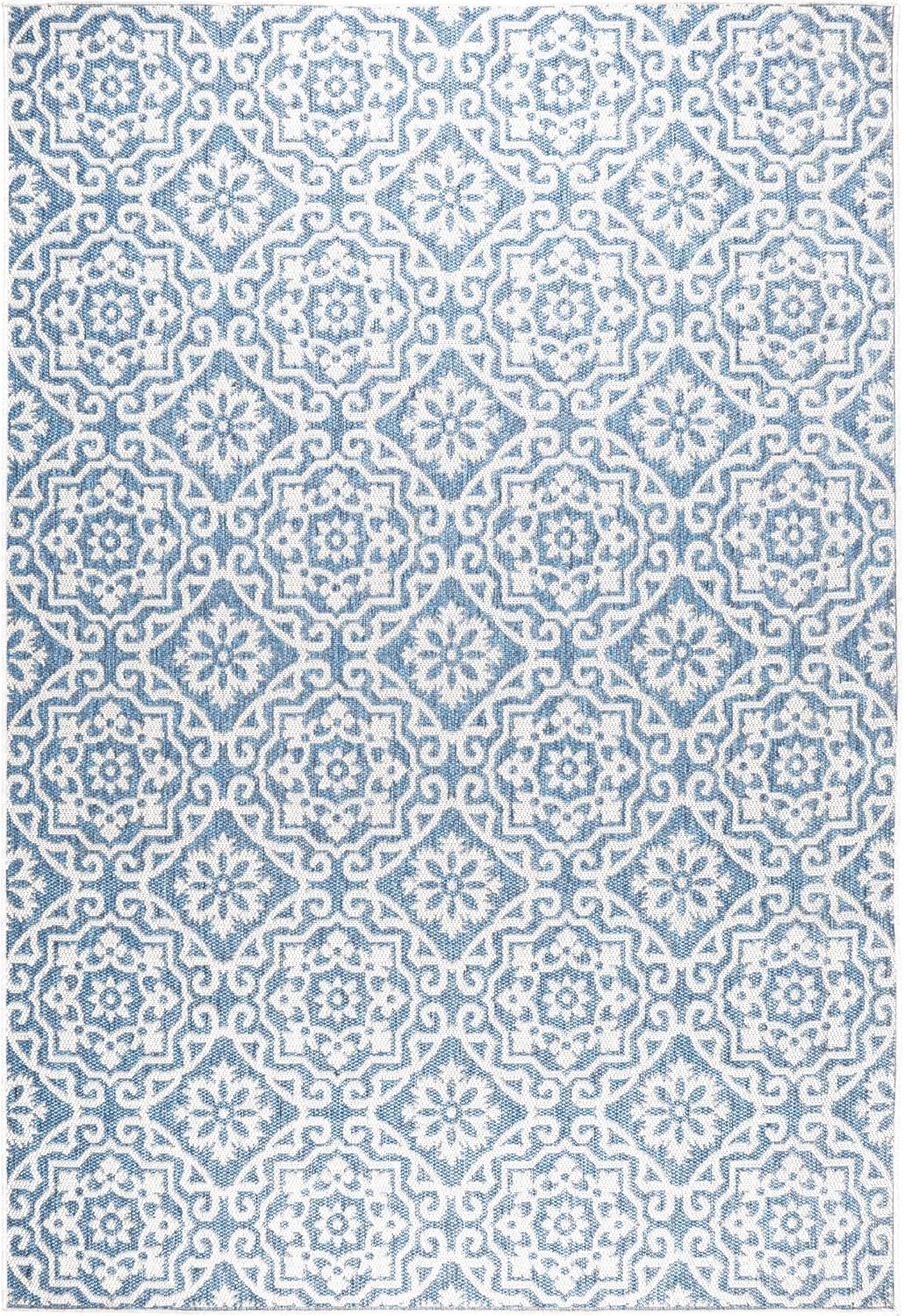 Nicole Miller New York Patio Country Julia Transitional Geometric Indoor/Outdoor Area Rug, Blue/Grey, 1'9"x2'11"